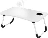 ML-Design Laptoptisch fürs Bett/Sofa, 60x40 cm, Weiß, aus MDF, klappbar, Betttisch mit 4 USB Ladeanschluss & Lampe, Schublade, Lüfter, Tablet Ständer, Getränkehalter, Laptopständer Lapdesks Notebook