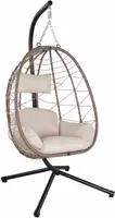 Juskys Hängesessel Aria mit Kissen - höhenverstellbar & faltbar - Polyrattan Hängeschaukel Outdoor & Indoor - Korbhängesessel bis 130kg Dunkelgrau