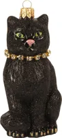 Christbaumschmuck Glas Katze mit Strass Halsband 9cm schwarz