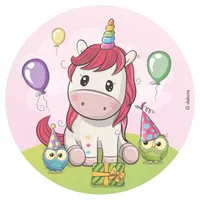 Jedlý topper na tortu Unicorn Cake Topper Dekorácia na tortu 16 cm alebo 20 cm, motív: Baby jednorožec č. 3. 20 cm