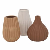 Keramik Blumenvase Wilma 3er Set - weiß / braun - Deko Stein Tisch Blumen Vase