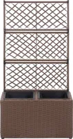 vidaXL Hochbeet mit Rankgitter 2 Töpfe 58×30×107cm Poly Rattan Braun