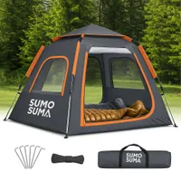Sumosuma Campingzelt 3-4 Personen Kuppelzelt, Wasserdicht UV-Schutz, Pop Up Zelt Doppelschicht, Wurfzelt Sechseckiges mit Regenschutzbeutel, Schwarz