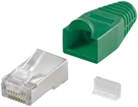 RJ45 Stecker, CAT 5e STP geschirmt mit Knickschutztüllefür Rundkabel mit Einfädelhilfe