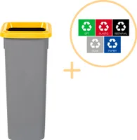 Plafor Abfalleimer Mülltrennungssystem Abfallbehälter 20L grau, gelb - 26,5 x 23,5 x 52 cm – Kunststoff Mülleimer für Küche, Büro, Badeszimmer -  mit Abfall Recycling Aufkleber