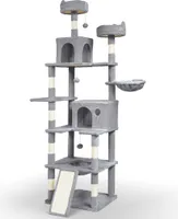 VOUNOT® Katzenbaum 215cm, mehrstöckiger Katzenmöbel XXL, mit Korb, Plüschbälle, Dicke stämme, Kletterbaum für Katzen, Grau