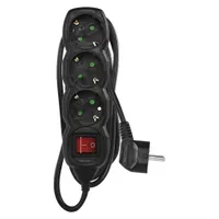 EMOS Steckdosenleiste 3-fach mit Schalter, 150 cm Kabel 1,5 mm, schwarz, Steckdosen 45° gedreht, Schuko mit erhöhtem Berührungsschutz, für Innen, PC1321R