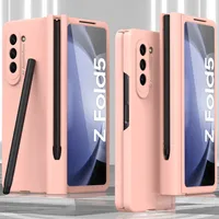 Pouzdro pro Samsung Galaxy Z Fold 5, tvrdé PC s ochranou závěsu a držákem na pero, s ochrannou fólií na displej Růžový
