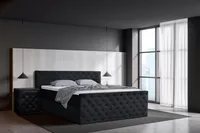 Boxspringbett 180 x 200 cm mit Bettkasten, Matratzen und Topper, Bonell-Matratzen H4, Schwarz Aosta