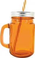 Trinkglas mit Deckel & Strohhalm Bristi - orange