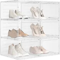 WOLTU Schuhboxen, 6er Set stapelbare Schuhbox, Schuhkasten, mit magnetischer Tür, transparente Box für Schuhe bis Größe 46 Sportschuhe High Heel Spielzeug, aus Kunststoff