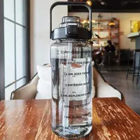 2L Trinkflasche Sportflasche Wasserflasche Getränkeflasche Trinkflasche mit Strohhalm,Zeitmarkierung Transparent Schwarz