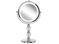 Schminkspiegel Silber Eisen rund doppelseitig drehbar mit LED Licht Ständer 5-fach Vergrößerung Modern Kosmetikspiegel Tischspiegel