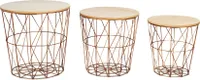 3er Set Beistelltisch Metall Metallkorb Drahtkorb Kupfer Couchtisch Deckel Deko