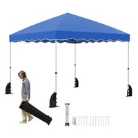 GOPLUS Faltpavillon 3 x 3 m, wasserbeständiger Gartenpavillon mit 4 Windseile, 8 Heringe & 4 Sandsäcke, Partyzelt mit Rolltasche, Blau