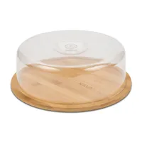 NAVA Käsebrett / Bambusbrett mit FRISCHHALTEGLOCKE Abdeckung zum Servieren von Käse Aufschnitt Snacks Sandwiches Desserts 28 cm