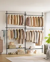 SONGMICS Kleiderständer deckenhoch, 3-stufige Garderobe, verstellbar, mit Greifarm, 2 Reihe