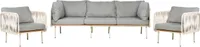 BELIANI Gartenlounge Set 5-Sitzer Weiß / Hellbraun mit Auflage Grau aus Metall Kunstholz Papierseil Geflecht 1 Sofa 2 Sessel Outdoor Gartenmöbel