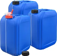 plasteo 3X 25 Liter Getränke- Wasserkanister mit 1 Hahn und 3 Schraubdeckel (DIN 61) | Lebensmittelecht | BPA Frei | Tragbar | Indoor und Outdoor Blau