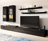 Wohnwand inkl. LED Beleuchtung ARVADA-83 in schwarz Hochglanz mit schwarz matt, B/H/T: ca. 270/200/41 cm