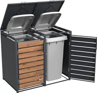 PPbin | Box na odpadky, skříň na odpadky - 2 x 240 litrů - 132x80x116cm - Box na odpadky, domek na odpadky, šedý a imitace dřeva, PrimeBOX
