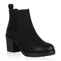 Mytrendshoe Damen Stiefeletten Leicht Gefütterte Chelsea Boots Blockabsatz 819278, Farbe: Schwarz, Größe: 40