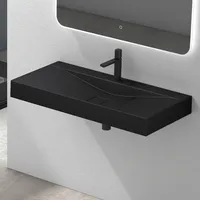 Mai & Mai Waschbecken Hänge Waschtisch Aufsatz Waschschale Mineralguss Schwarz Matt Rechteckig 1 Armaturenloch Breite: 100cm Col810