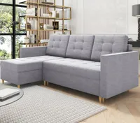 BroMARKT Ecksofa LIZBONA mit Schlaffunktion Bettkasten Kissen Couch Sofa L-Form, Grau