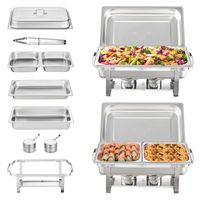 VEVOR 2 szt. Chafing Dish Profi Set Heat Containers Stainless Steel Buffet Set Rectangular, 2 x 9 L / 4 x 3,5 L, 53 x 32,5 x 6,5 cm Każdy pojemnik, do bufetów, uroczystości rodzinnych, bankietów, wesel itp.