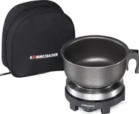 Reisekochplatten Set RK 501/SU, Gehäuse aus Edelstahl, Gussheizplatte 80 mm, stufenlose Temperaturregelung, Spannungswahlschalter 115/230 Volt,  Kabelaufwicklung,  0,9 Liter Alu-Topf, Etui, 500 Watt