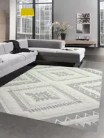 Sisalteppich Outdoor & Indoor Flur Diele Wintergarten Terrase flauschiges Rautenmuster 3D Effekt in grau creme Größe - 160x230 cm