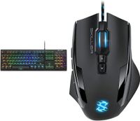RGB Mechanische Low Profile-Tastatur (RGB Beleuchtung, Blaue Schalter) Blau Schalter & Skiller SGM1 Gaming Maus mit Makrotasten (10800 DPI, 12 Tasten)