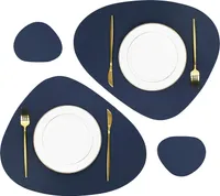 Leder Ovale Tischsets und Untersetzer 4er-Pack, abwischbare, rutschfeste, waschbare Tischsets, Esstischmatten für Zuhause (Marineblau, 2 Tischsets + 2 Untersetzer