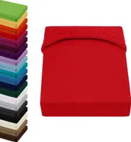 JERSEY Spannbettlaken 120x200-130x200cm Spannbetttuch 100% Baumwolle, Farbe: Rot