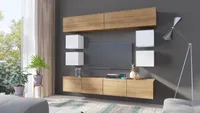 Wohnwand Wohnzimmer -Set 8tlg Medienwand CALABRIA 10 Goldene Eiche / Weiß