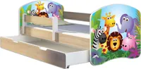 ACMA Jugendbett Kinderbett Junior-Bett Komplett-Set mit Matratze Lattenrost und Rausfallschutz Sonoma 01 Zoo 160x80 + Bettkasten