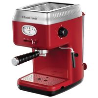 Russell Hobbs Espressomaschine Retro Rot Siebträger (15 Bar, 2 Tassen-Einsätze, 1,1l abnehmbarer Wassertank, Dampf-Milchschaumdüse, Portionierlöffel mit Tamper) Kaffeemaschine