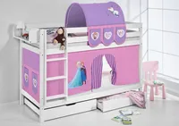 Etagenbett JELLE mit lila FROZEN / Eiskönigin / Anna & Elsa Vorhang & 2 Lattenroste. Doppelbett für Kinder von LILOKIDS.