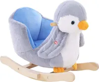 HOMCOM Kinder Schaukeltier Schaukelstuhl Schaukelpinguin Schaukelpferd mit Musik Haltegriffe Plüsch 60 x 33 x 50 cm