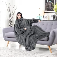 Freetoo Ärmeldecke Lounge-Decke Kuscheldecke mit Ärmeln in XXL- 200cm x 170cm TV Decke mit Armen Wohndecke Decke, Dunkelgrau