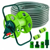 Schlauchtrommel + Gartenschlauch 30m + Wasserspritze + 3 x Schlauchverbinder, Wasserstop, Hahnverbinder - Gartenbewässerung Komplettes Starterset