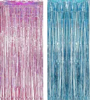 2 Stück Lametta Vorhänge Rosa Blau Glitzer Hintergrund Dekoration Folien Fransen Silvester Geburtstag Hochzeit Partydeko Luftschlangen Deko für Disco