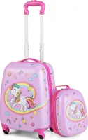 2tlg. Kinderkoffer mit Rucksack, 16” + 12” Kinderkoffer Set , Kindertrolley Kindergepäck Handgepäck für Mädchen und Jungen, Reisegepäck Hartschalenkoffer (Pink)
