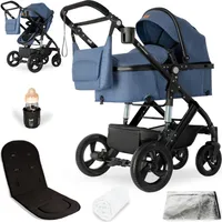 Bergsteiger Nizza 3 in 1 Kinderwagen, Kombikinderwagen Komplettset, Babywanne & Buggy Sportsitz inklusive, Auto-Babyschale & Isofix Station optional