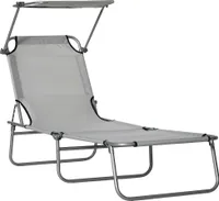 Outsuuny Sonnenliege klappbar Gartenliege mit Dach, Liegestuhl mit 4-Fach verstellbare Rückenlehne, wetterfeste Campingliege bis 120 kg belastbar, für Garten Strand Pool, Hellgrau