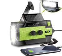 Notfall Solar Handkurbel Radio, AM/FM Kurbelradio Tragbar USB Notfallradio mit 4000mAh Wiederaufladbare Batterie
