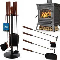 KOTARBAU Kaminbesteck Set Mit Ständer Kamingarnitur Werkzeug Besteck Wand Kaminofen Schwarz Kaminzubehör Schürhaken Schaufel Aschekratzer