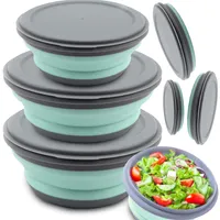 Tragbare Faltbare Schüsseln, Silikon Salatschüssel Mit Deckel, Frischhalteboxen zum Wandern, Reisen, Camping, Picknick, Schule, Freien 3-tlg Retoo