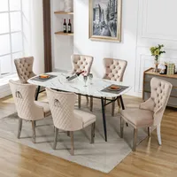 Flieks Esszimmerstühle 6er Set, Küchenstühle Polsterstuhl mit Edelstahlbeinen, Esszimmerstuhl mit Samtbezug, Beige