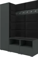 Garderoben-Set Nela II, Polstergarderobe mit zwei Schuhschränke, Flurmöbel mit Hochschrank (Farbe: Graphit + Trinity 16 (Schwarz))